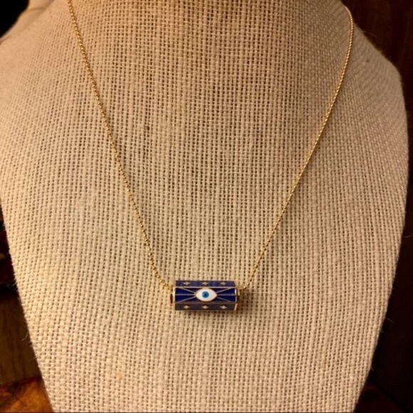Evil Eye Charm Necklace 18k Ball Chain in Navy and Gold - Picture 6 of 6